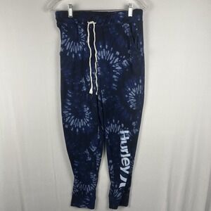 Vtg 90s Y2K Hurley Blue Tie-Dye Jogger Sweatpants Drawstring‎ Pants Lg Hippie